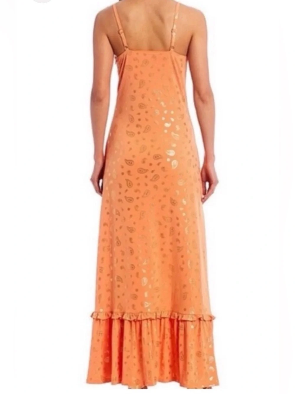 Michael Kors Orange Metallic Paisley Maxi Dress with Ruffle Hem Small